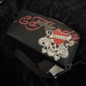 Ed Hardy Black and Red Skull Wallet